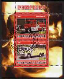 Djibouti 2008 Fire Engines #2 perf sheetlet containing 2 values, fine cto used, stamps on fire