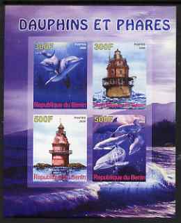 Benin 2008 Dolphins & Lighthouses imperf sheetlet containing 4 values, unmounted mint, stamps on dolphins, stamps on lighthouses