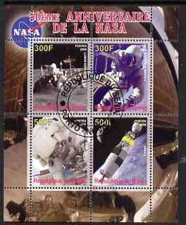 Benin 2008 NASA 50th Anniversary #1 perf sheetlet containing 4 values, fine cto used, stamps on space, stamps on apollo, stamps on nasa