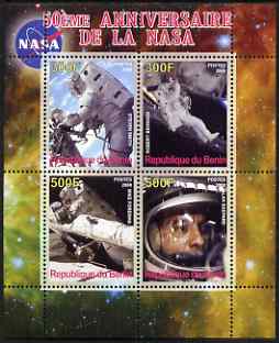 Benin 2008 NASA 50th Anniversary #2 perf sheetlet containing 4 values, unmounted mint, stamps on space, stamps on apollo, stamps on nasa
