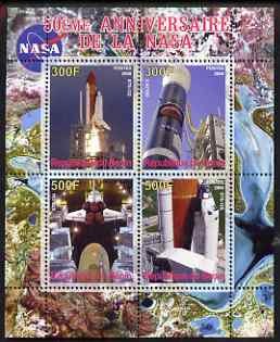 Benin 2008 NASA 50th Anniversary #4 perf sheetlet containing 4 values, unmounted mint, stamps on space, stamps on apollo, stamps on nasa