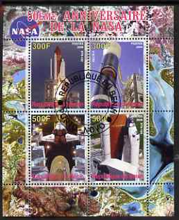 Benin 2008 NASA 50th Anniversary #4 perf sheetlet containing 4 values, fine cto used, stamps on space, stamps on apollo, stamps on nasa