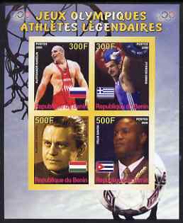 Benin 2008 Famous Olympic Athletes #1 imperf sheetlet containing 4 values, unmounted mint, stamps on personalities, stamps on sport, stamps on olympics, stamps on weights, stamps on weightlifting, stamps on wrestling, stamps on boxing, stamps on fencing