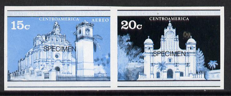 El Salvador 1971 Churches 20c Postage & 15c Airmail imperf proofs in blue & black colours only in se-tenant pair optd SPECIMEN unmounted mint, as SG 1370 & 72, stamps on churches   religion