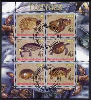 Benin 2008 WWF - Tortoises perf sheetlet containing 6 values, fine cto used, stamps on , stamps on  wwf , stamps on tortoises