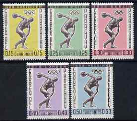 Paraguay 1962 Previous Olympic Games 'Postage' set of 5 values showing Discus Thrower, unmounted mint, stamps on olympics, stamps on discus