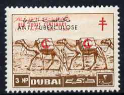 Dubai 1964 Anti-Tuberculosis Campaign overprint on Red Cross 3np Camel Train, unmounted mint, unissued (see note after SG104) blocks available, stamps on deseases, stamps on red cross, stamps on  tb , stamps on animals, stamps on camels, stamps on communications