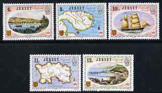 Jersey 1978 Links with Canada perf set of 5 unmounted mint, SG 190-94, stamps on maps, stamps on ships, stamps on ports, stamps on harbours