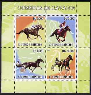 St Thomas & Prince Islands 2008 Horse Racing perf sheetlet containing 4 values unmounted mint , stamps on animals, stamps on horses, stamps on horse racing, stamps on sport, stamps on 