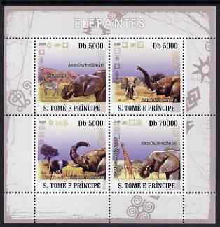 St Thomas & Prince Islands 2008 Elephants perf sheetlet containing 4 values unmounted mint , stamps on animals, stamps on elephants