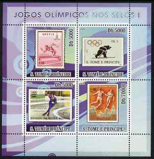 St Thomas & Prince Islands 2008 Olympic Games on Stamps #1 perf sheetlet containing 4 values unmounted mint , stamps on olympics, stamps on stamp on stamp, stamps on running, stamps on ice skating, stamps on football, stamps on stamponstamp