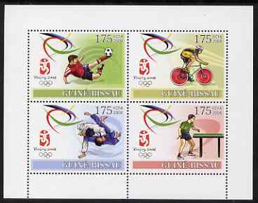 Guinea - Bissau 2008 Beijing Olympic Games perf sheetlet containing 4 values unmounted mint , stamps on olympics, stamps on football, stamps on bicycles, stamps on wrestling, stamps on table tennis