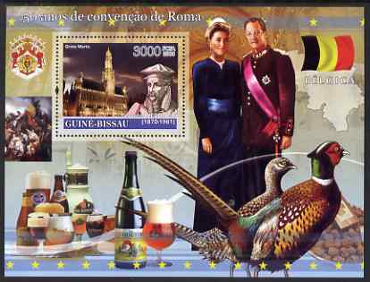 Guinea - Bissau 2008 Europa - 50 Years of Treaty of Rome - Belgium perf souvenir sheet unmounted mint , stamps on europa, stamps on personalities, stamps on flags, stamps on maps, stamps on pheasants, stamps on game, stamps on wine, stamps on food, stamps on drink, stamps on 
