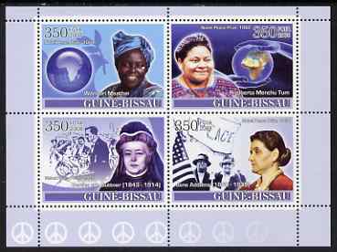 Guinea - Bissau 2008 Female Heroes of Peace - Nobel Prize Winners #1 perf sheetlet containing 4 values unmounted mint , stamps on personalities, stamps on women, stamps on peace, stamps on nobel