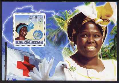Guinea - Bissau 2008 Female Heroes of Peace - Nobel Prize Winners #1 perf souvenir sheet unmounted mint , stamps on personalities, stamps on women, stamps on peace, stamps on nobel, stamps on flags, stamps on red cross
