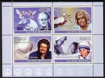 Guinea - Bissau 2008 Female Heroes of Peace - Nobel Prize Winners #1 perf sheetlet containing 4 values unmounted mint , stamps on personalities, stamps on women, stamps on peace, stamps on nobel, stamps on doves, stamps on teresa