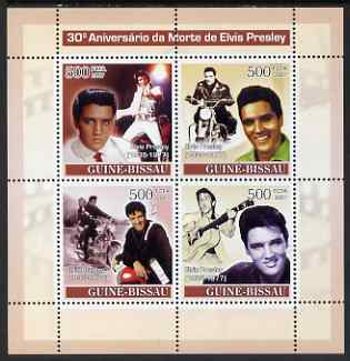 Guinea - Bissau 2007 30th Death Anniversary of Elvis Presley perf sheetlet containing 4 values unmounted mint , stamps on personalities, stamps on music, stamps on elvis, stamps on films, stamps on motorbikes