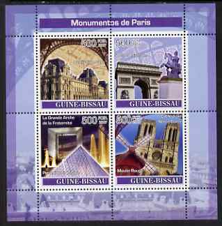 Guinea - Bissau 2007 Monuments of Paris perf sheetlet containing 4 values unmounted mint , stamps on tourism, stamps on museums, stamps on monuments, stamps on churches