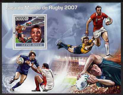 Guinea - Bissau 2007 Rugby World Cup perf souvenir sheet unmounted mint , stamps on sport, stamps on rugby