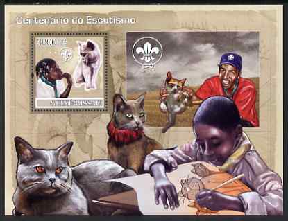 Guinea - Bissau 2007 Centenary of Scouting & Cats perf souvenir sheet unmounted mint , stamps on scouts, stamps on cats, stamps on 