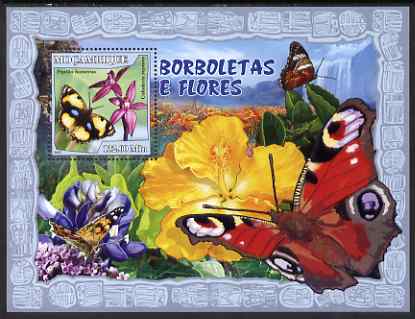 Mozambique 2007 Butterflies & Flowers perf souvenir sheet unmounted mint Yv 155, stamps on butterflies