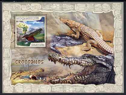 Mozambique 2007 Crocodiles perf souvenir sheet unmounted mint Yv 159, stamps on amphibians, stamps on animals, stamps on crocodiles, stamps on maps