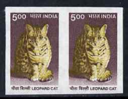 India 2002 Leopard Cat 5r imperf pair plus normal perf pair, both unmounted mint, SG 1928var, stamps on cats
