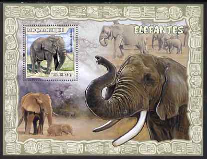 Mozambique 2007 Elephants perf souvenir sheet unmounted mint Yv 162, stamps on animals, stamps on elephants, stamps on 