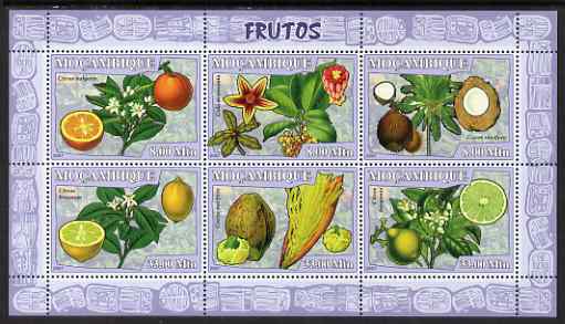 Mozambique 2007 Fruits perf sheetlet containing 6 values unmounted mint Yv 2414-19, stamps on , stamps on  stamps on fruit