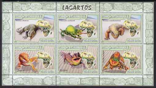 Mozambique 2007 Lizards perf sheetlet containing 6 values unmounted mint Yv 2426-31, stamps on reptiles, stamps on lizards, stamps on maps
