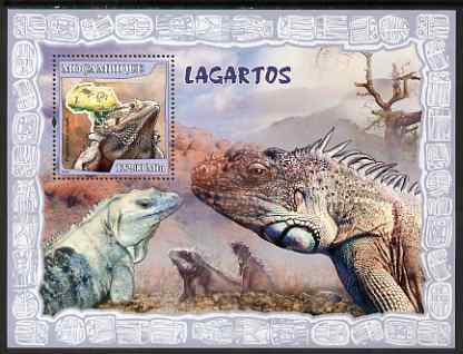 Mozambique 2007 Lizards perf souvenir sheet unmounted mint Yv 165, stamps on reptiles, stamps on lizards, stamps on maps