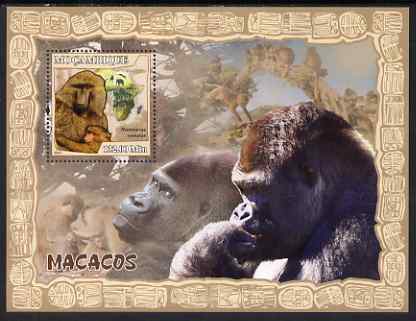 Mozambique 2007 Apes perf souvenir sheet unmounted mint Yv 167, stamps on animals, stamps on apes, stamps on primates, stamps on maps