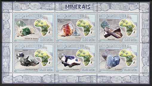 Mozambique 2007 Minerals #2 perf sheetlet containing 6 values unmounted mint Yv 2450-55, stamps on , stamps on  stamps on minerals, stamps on  stamps on maps