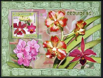 Mozambique 2007 Orchids perf souvenir sheet unmounted mint Yv 170, stamps on flowers, stamps on orchids, stamps on maps