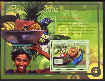 Guinea - Conakry 2007 Peacocks & Fruit perf souvenir sheet #3 unmounted mint Yv 527, stamps on peacocks, stamps on fruit