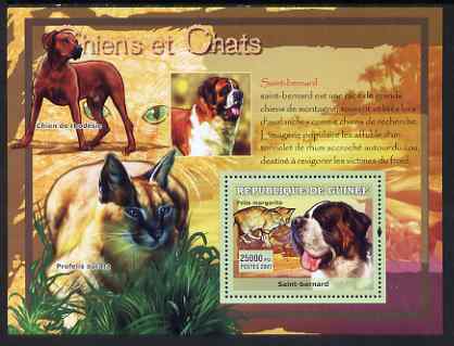 Guinea - Conakry 2007 Cats & Dogs perf souvenir sheet #2 unmounted mint Yv 529, stamps on cats, stamps on dogs, stamps on st bernard, stamps on 