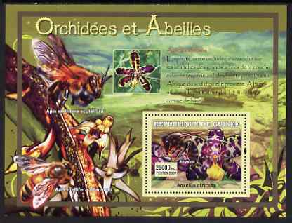Guinea - Conakry 2007 Orchids & Bees perf souvenir sheet #3 unmounted mint Yv 533, stamps on , stamps on  stamps on flowers, stamps on  stamps on orchids, stamps on  stamps on bees, stamps on  stamps on insects
