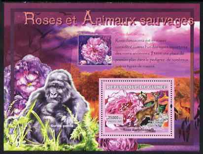 Guinea - Conakry 2007 Roses & Wild Animals perf souvenir sheet #3 unmounted mint Yv 536, stamps on , stamps on  stamps on flowers, stamps on  stamps on roses, stamps on  stamps on animals, stamps on  stamps on apes, stamps on  stamps on primates