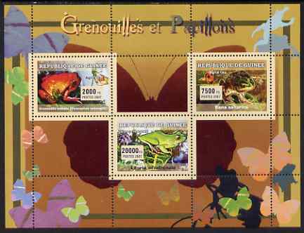Guinea - Conakry 2007 Frogs & Butterflies perf sheetlet containing 3 values unmounted mint Yv 2933-35, stamps on , stamps on  stamps on frogs, stamps on  stamps on butterflies