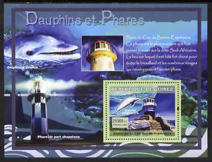 Guinea - Conakry 2007 Dolphins & Lighthouses perf souvenir sheet #3 unmounted mint Yv 542, stamps on dolphins, stamps on lighthouses