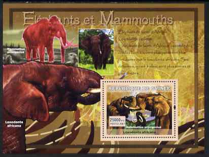 Guinea - Conakry 2007 Elephants & Mammoths perf souvenir sheet #2 unmounted mint Yv 547, stamps on animals, stamps on elephants, stamps on dinosaurs