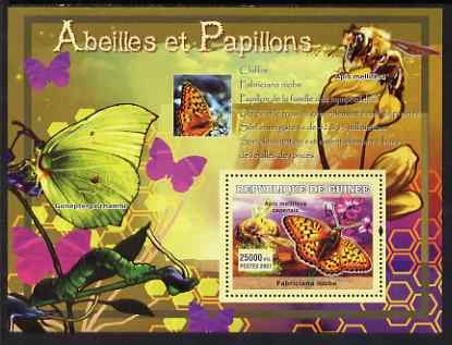 Guinea - Conakry 2007 Bees & Butterflies perf souvenir sheet #2 unmounted mint Yv 556, stamps on bees, stamps on butterflies, stamps on insects