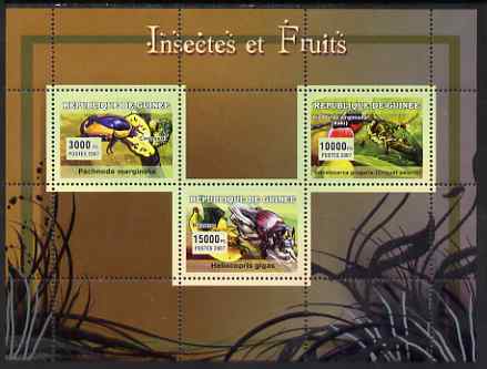 Guinea - Conakry 2007 Insects & Fruit perf sheetlet containing 3 values unmounted mint Yv 2954-56, stamps on fruit, stamps on insects, stamps on fruits