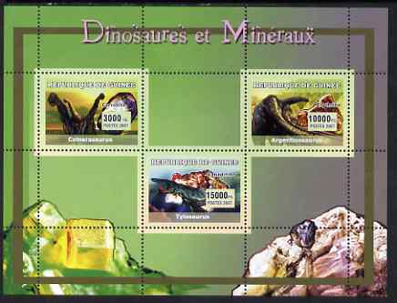 Guinea - Conakry 2007 Dinosaurs & Minerals perf sheetlet containing 3 values unmounted mint Yv 2963-65, stamps on dinosaurs, stamps on minerals