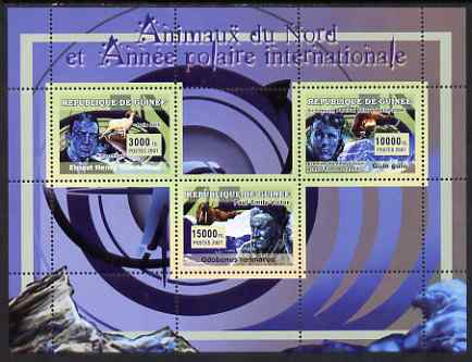 Guinea - Conakry 2007 International Polar Year & Animals perf sheetlet #1 containing 3 values unmounted mint Yv 2972-74, stamps on , stamps on  stamps on polar, stamps on  stamps on animals, stamps on  stamps on shackleton, stamps on  stamps on hillary, stamps on  stamps on 