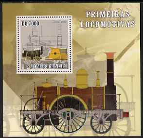 St Thomas & Prince Islands 2007 Steam locomotives - Mare Leguin perf deluxe s/sheet containing 1 value unmounted mint , stamps on railways