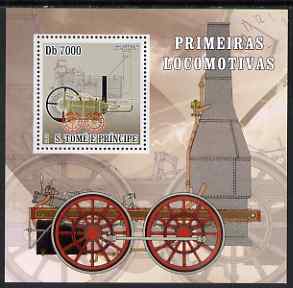 St Thomas & Prince Islands 2007 Steam locomotives - Erevithick perf deluxe s/sheet containing 1 value unmounted mint , stamps on railways