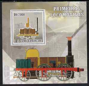 St Thomas & Prince Islands 2007 Steam locomotives - Blenkinsop perf deluxe s/sheet containing 1 value unmounted mint , stamps on railways