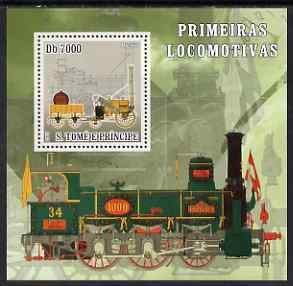 St Thomas & Prince Islands 2007 Steam locomotives - Rocket perf deluxe s/sheet containing 1 value unmounted mint , stamps on , stamps on  stamps on railways