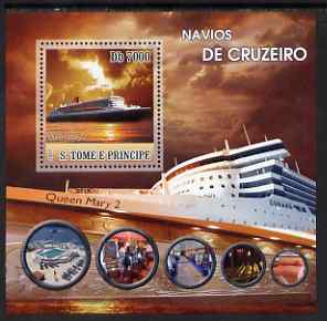 St Thomas & Prince Islands 2007 Cruise Ships - Queen Mary 2 perf deluxe s/sheet containing 1 value unmounted mint , stamps on ships, stamps on scots, stamps on scotland
